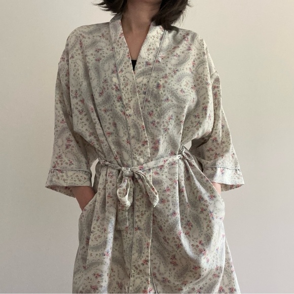 VINTAGE CLAUDEL FLORAL PASTEL PRINTED ROBE - S - Picture 1 of 11
